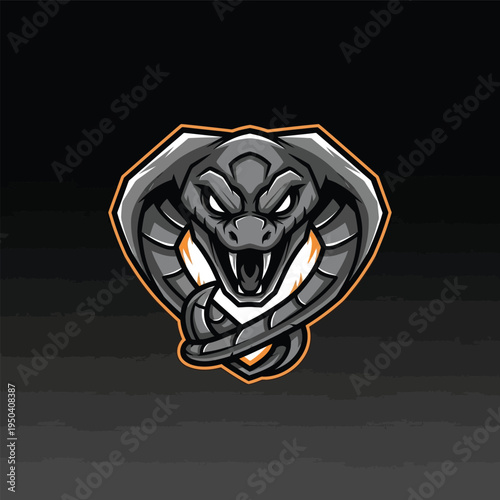 Snake head logo with sharp fangs.