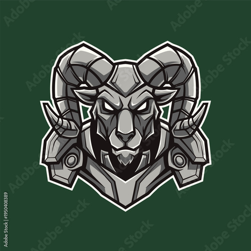 Robotic ram head with metal horns.