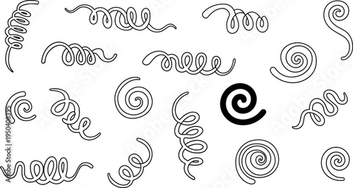 A collection of various swirling line designs on transparent background
