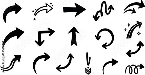 A collection of various black arrows on transparent background