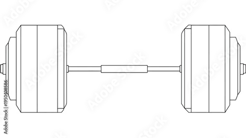 Black and white vector illustration of a dumbbell. A handle with weight plates on each side