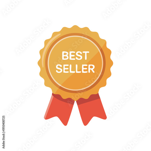 Golden best seller rosette badge with ribbon