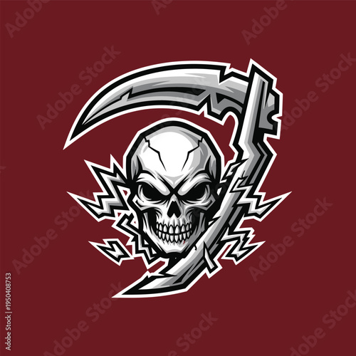 Grim Reaper Skull with Scythe Symbol.