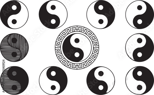 Yin yang symbol collection taoism philosophy ancient chinese culture sacred circle icons