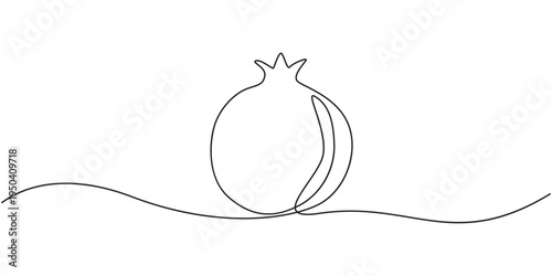 Continuous linear drawing of pomegranate, One line drawing garnet, Happy Shana Tova Fruit contour, Pomegranate in one line style, Abstract minimalistic style, Vector illustration