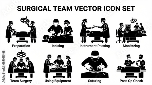 Healthcare Surgery Scenes Doctors Performing Operation Medical Vector Set