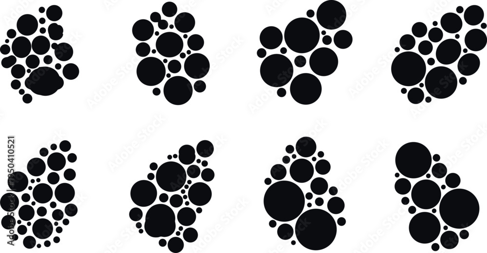 Fototapeta premium Eight black footprints made of circles on transparent background