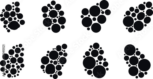 Eight black footprints made of circles on transparent background