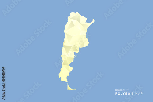 Argentina Map in low poly polygon vector style, geometric shape illustration with soft yellow tones on blue background, clean silhouette for infographic.
