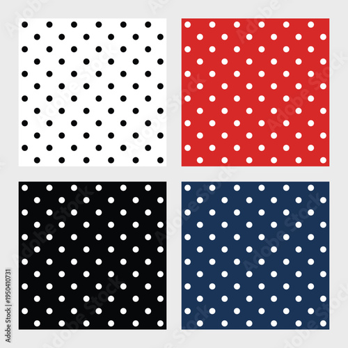 Retro classic polka dots pattern set black white red navy seamless background collection