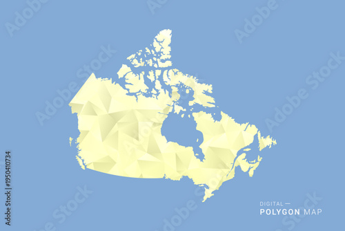 Canada Map in low poly polygon vector style, geometric shape illustration with soft yellow tones on blue background, clean silhouette for infographic.