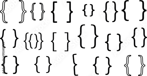 A collection of various curly and square brackets on transparent background