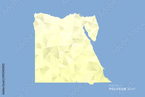 Egypt Map in low poly polygon vector style, geometric shape illustration with soft yellow tones on blue background, clean silhouette for infographic.