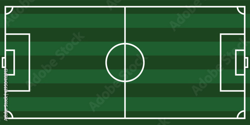 Football field sky view background with vector green grass pitch stadium texture with football court.