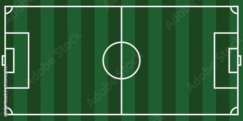 Football field sky view background with vector green grass pitch stadium texture with football court.