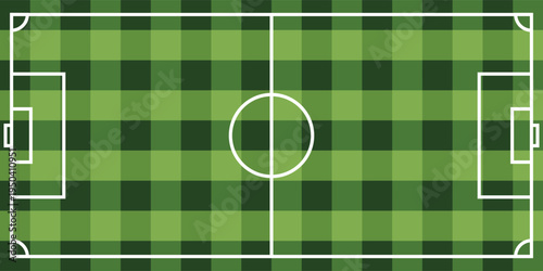 Football field sky view background with vector green grass pitch stadium texture with football court.