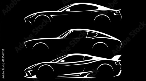 Luxury Sports Car Silhouette Collection – Modern Automotive Side Profile Line Vector Illustration Set