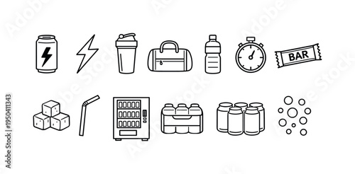 Collection of icons representing energy, fitness, and healthy lifestyle choices
