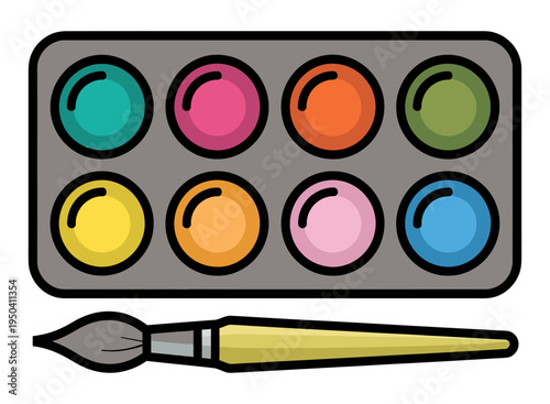 An open eyeshadow palette featuring eight vibrant circular pans of various colors, including white, coral, mint green, orange, yellow, peach, teal, and lime green.