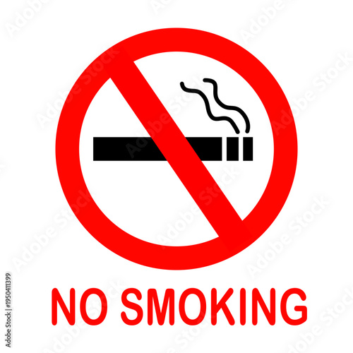 Circular no smoking symbol with faded text warning