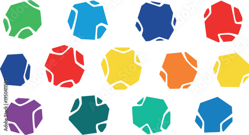 A collection of colorful polygonal shapes on transparent background