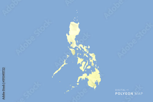 Philippines Map in low poly polygon vector style, geometric shape illustration with soft yellow tones on blue background, clean silhouette for infographic.