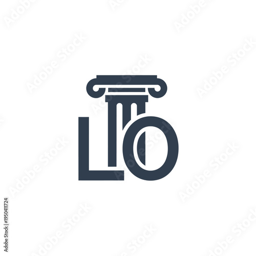 Elegant LIO or LT0 letter logo with a classical pillar, symbolizing law, history, and education, on an isolated white background.