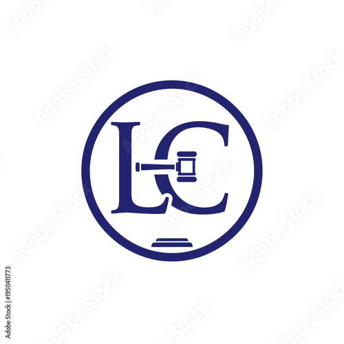 Modern blue LC letter logo with a legal gavel inside a circle, symbolizing law and justice, on an isolated white background.