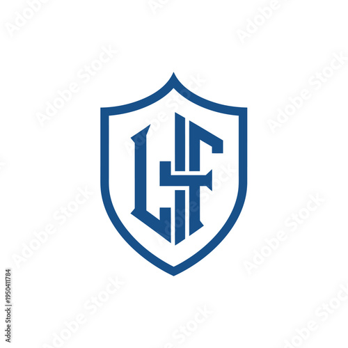 Free Download Blue LF monogram shield logo design, symbolizing security and protection, on an isolated white background. - GFXLoad