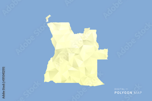 Angola Map in low poly polygon vector style, geometric shape illustration with soft yellow tones on blue background, clean silhouette for infographic.