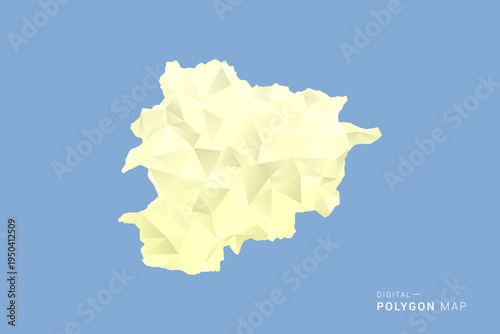Andorra Map in low poly polygon vector style, geometric shape illustration with soft yellow tones on blue background, clean silhouette for infographic.