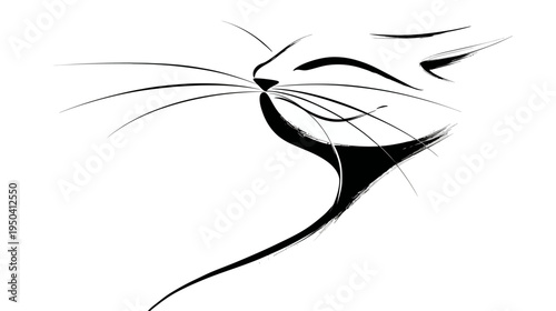 A simple, abstract representation of a cat's face with brushstroke details on white