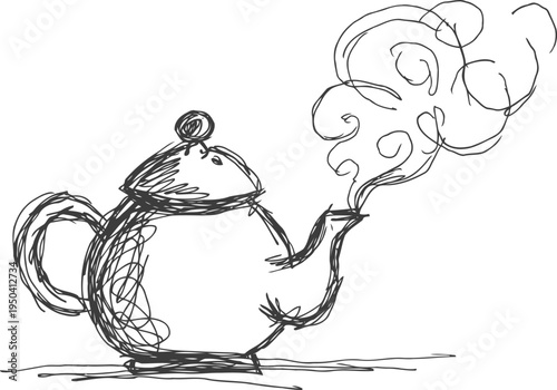 sketch of a steaming teapot with swirling steam rising from its spout