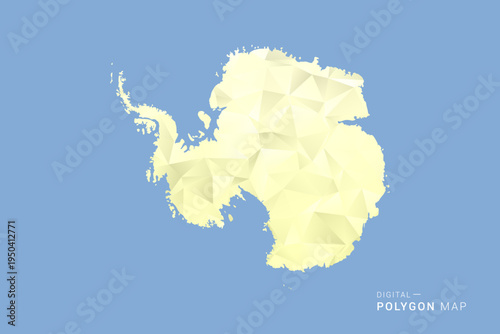Antarctica Map in low poly polygon vector style, geometric shape illustration with soft yellow tones on blue background, clean silhouette for infographic.