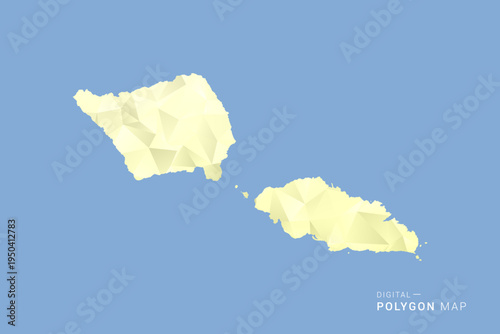 Samoa Map in low poly polygon vector style, geometric shape illustration with soft yellow tones on blue background, clean silhouette for infographic.