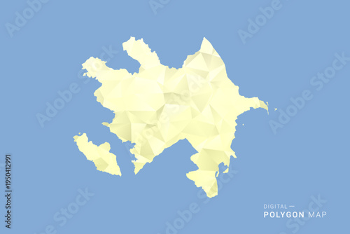 Azerbaijan Map in low poly polygon vector style, geometric shape illustration with soft yellow tones on blue background, clean silhouette for infographic.