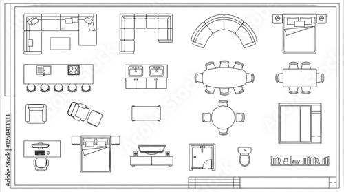 Architectural Furniture Floor Plan Icon Set – Sofa Bed Kitchen Layout Top View Vector | vector drawing of a house