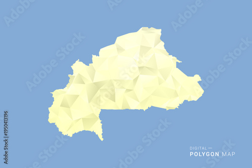 Burkina Faso Map in low poly polygon vector style, geometric shape illustration with soft yellow tones on blue background, clean silhouette for infographic.