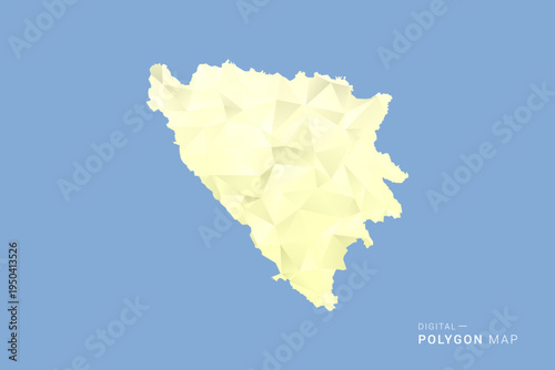 Bosnia and Herzegovina Map in low poly polygon vector style, geometric shape illustration with soft yellow tones on blue background, clean silhouette for infographic.