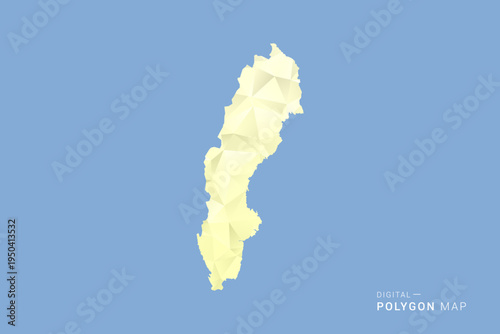 Sweden Map in low poly polygon vector style, geometric shape illustration with soft yellow tones on blue background, clean silhouette for infographic.