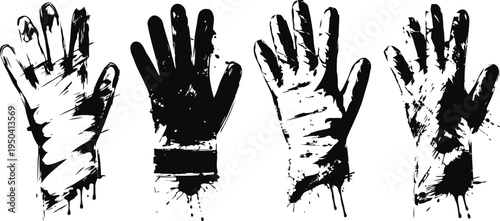 grunge hand silhouettes with distressed textures and ink splatter effects