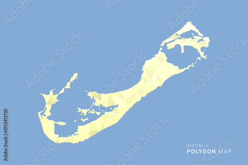Bermuda Map in low poly polygon vector style, geometric shape illustration with soft yellow tones on blue background, clean silhouette for infographic.