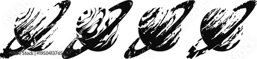 planet saturn icon set stylized cosmic illustrations of saturn with rings in various artistic brush stroke styles
