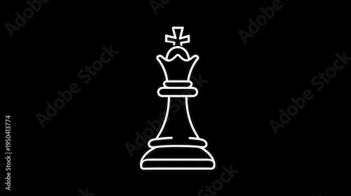 A white line illustration of a chess king piece against a stark black backdrop