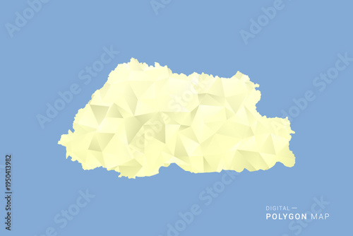 Bhutan Map in low poly polygon vector style, geometric shape illustration with soft yellow tones on blue background, clean silhouette for infographic.
