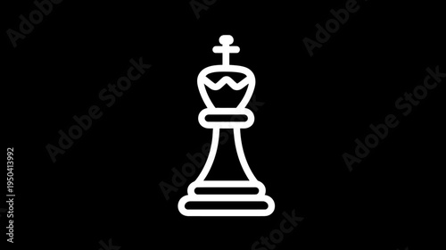 A stark white outline of a chess king piece against a solid black background