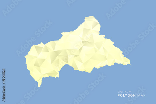 Central African Republic Map in low poly polygon vector style, geometric shape illustration with soft yellow tones on blue background, clean silhouette for infographic.
