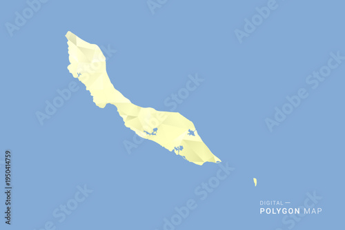 curacao Map in low poly polygon vector style, geometric shape illustration with soft yellow tones on blue background, clean silhouette for infographic.