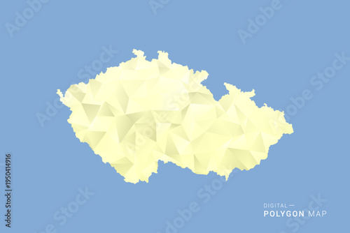 czech republic Map in low poly polygon vector style, geometric shape illustration with soft yellow tones on blue background, clean silhouette for infographic.