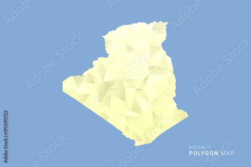 Algeria Map in low poly polygon vector style, geometric shape illustration with soft yellow tones on blue background, clean silhouette for infographic.
